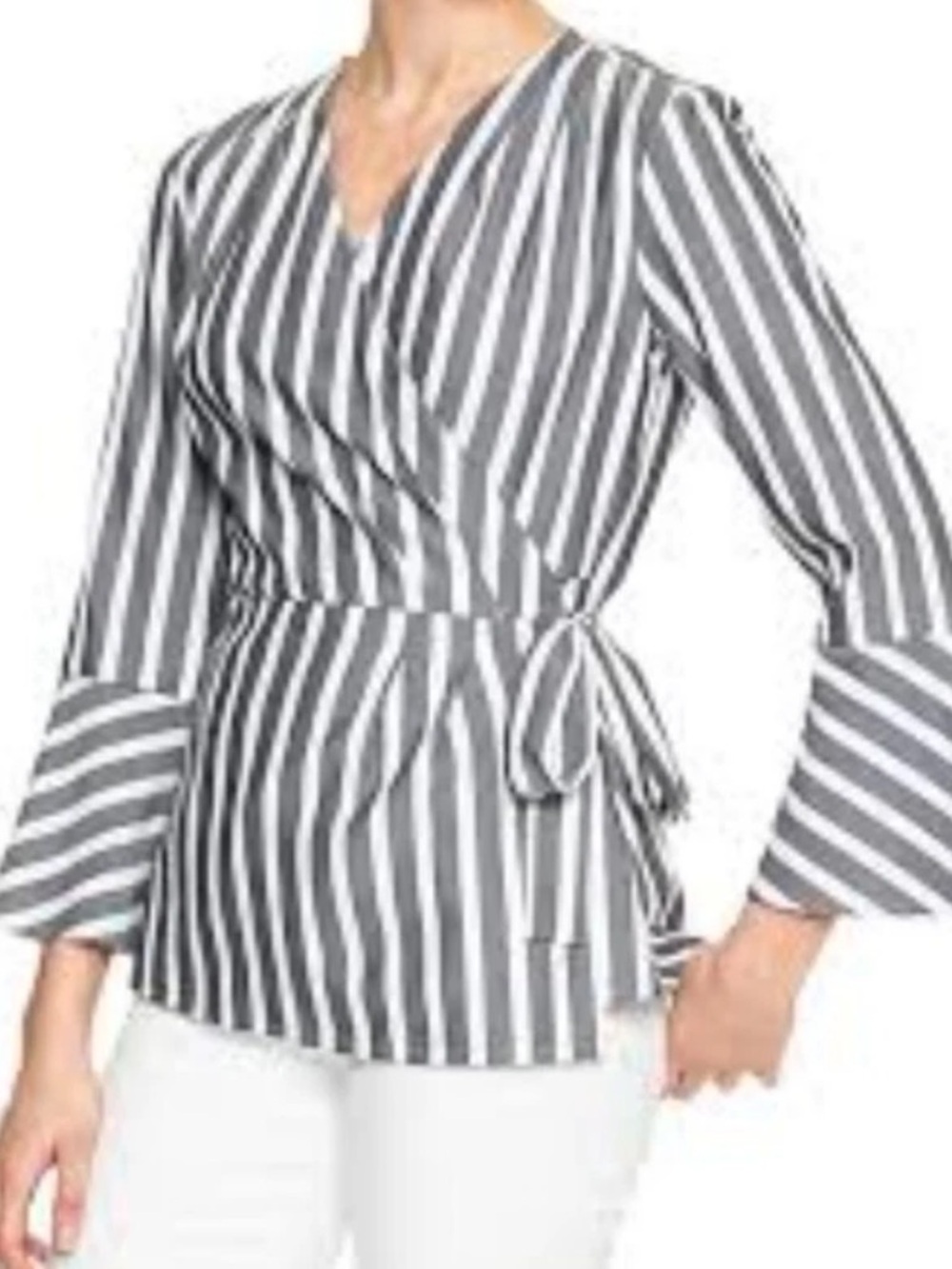 Banana Republic gray and White Striped  nautical wrap Top